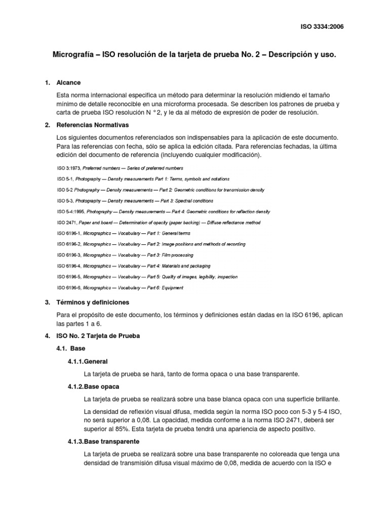 ISO 3334:2006 - Resolución en Micrografía | PDF | Espacio | Science