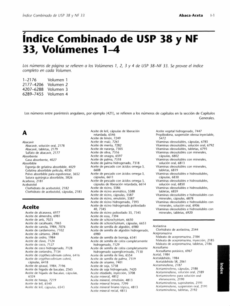 Índice USP 38 y NF 33 Combinado | PDF | Hogar, jardinería y bricolaje