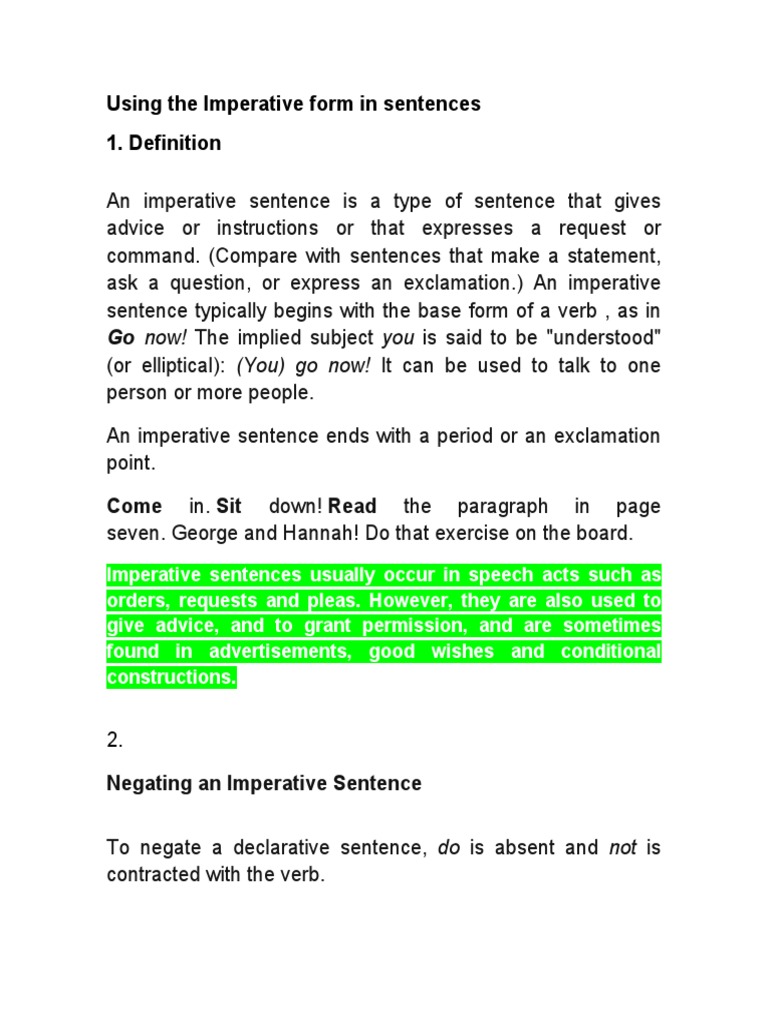Using The Imperative Form In Sentences Sentence Linguistics Question