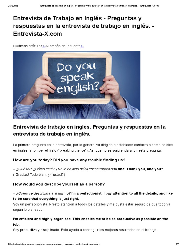 Entrevista de Trabajo en Inglés Preguntas y Respuestas