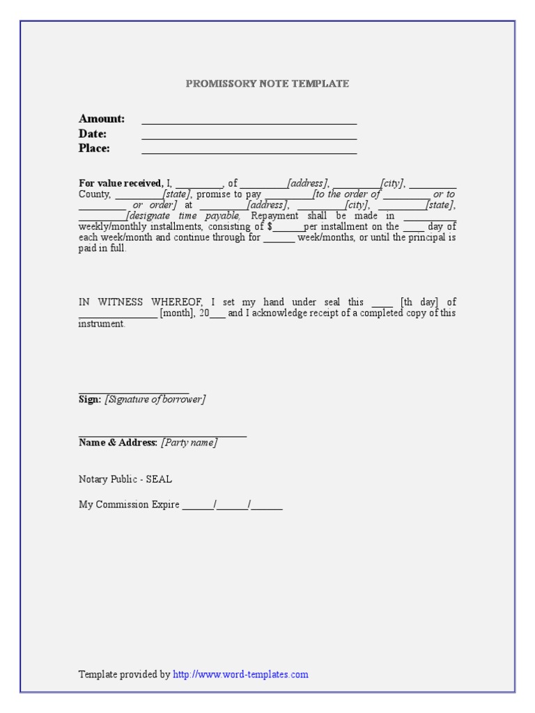 Promissory Note Template Guide | PDF