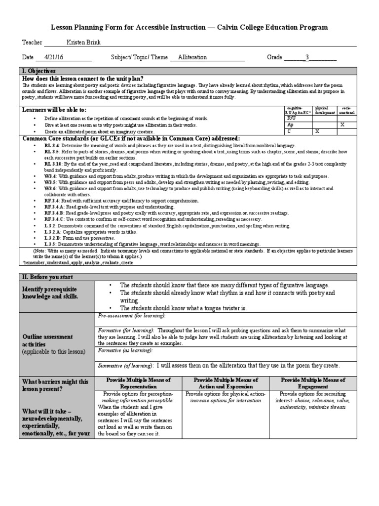 alliteration lesson plan | Poetry | Lesson Plan