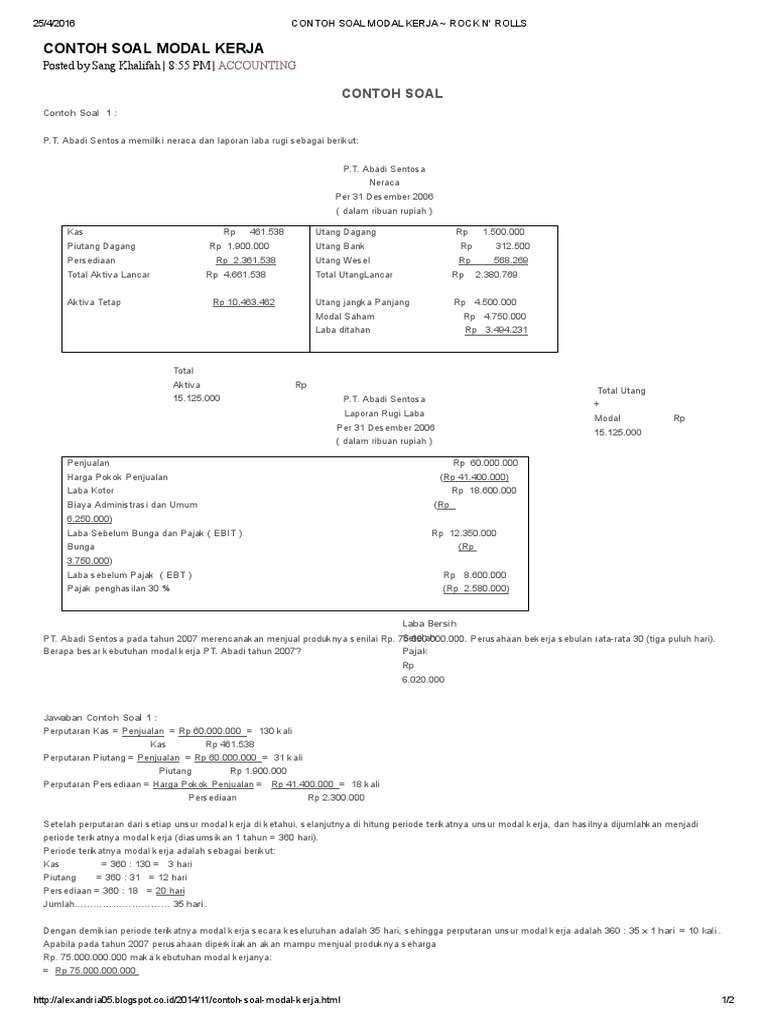 Contoh Soal Modal Kerja