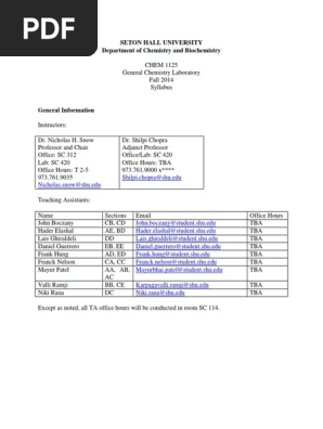 Chem Lab Syllabus