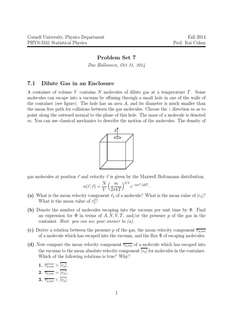 Statistical Physics Problem Set 7 | PDF