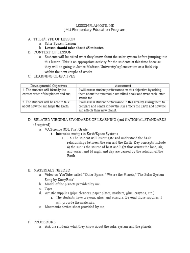 Newlessonplan Sun Planets