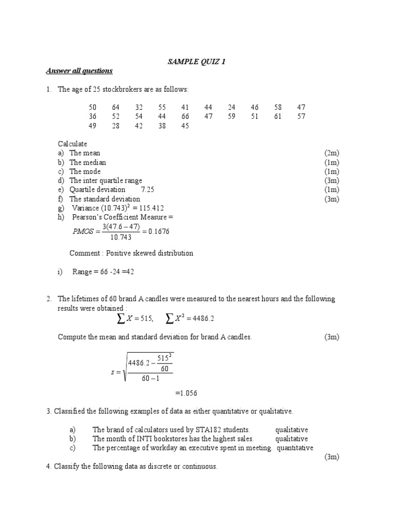Sample Quiz 1 Answer All Questions | PDF