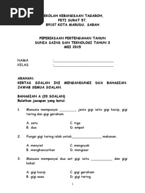Peperiksaan Dunia Sains Dan Teknologi Tahun 3 Pdf