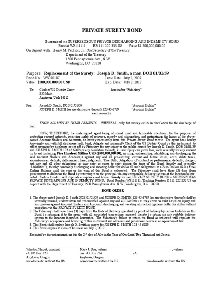 Private Surety Bond PDF Surety Bond Fiduciary