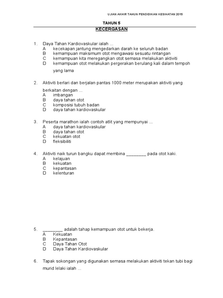 Soalan P Kesihatan Tahun 5 2015 Pdf
