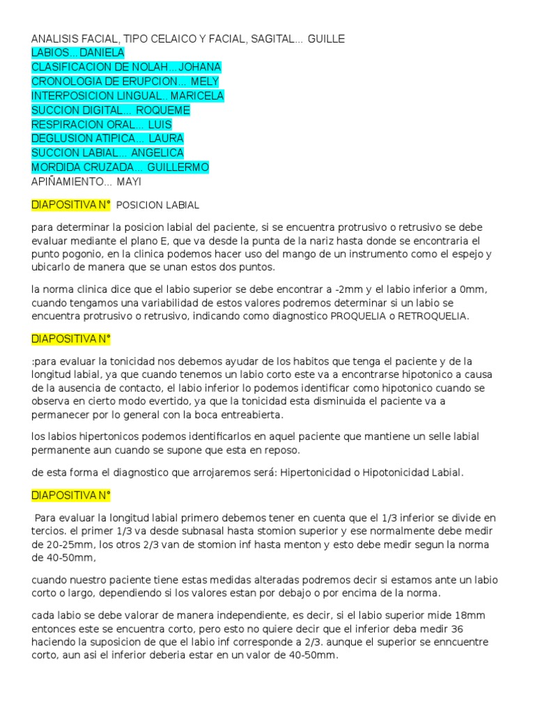 Evaluación de Tonicidad Labial y Proquelia | PDF | Diente humano ...