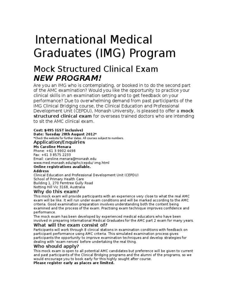International Medical Graduates Clinical Bridging Course 495 | PDF ...