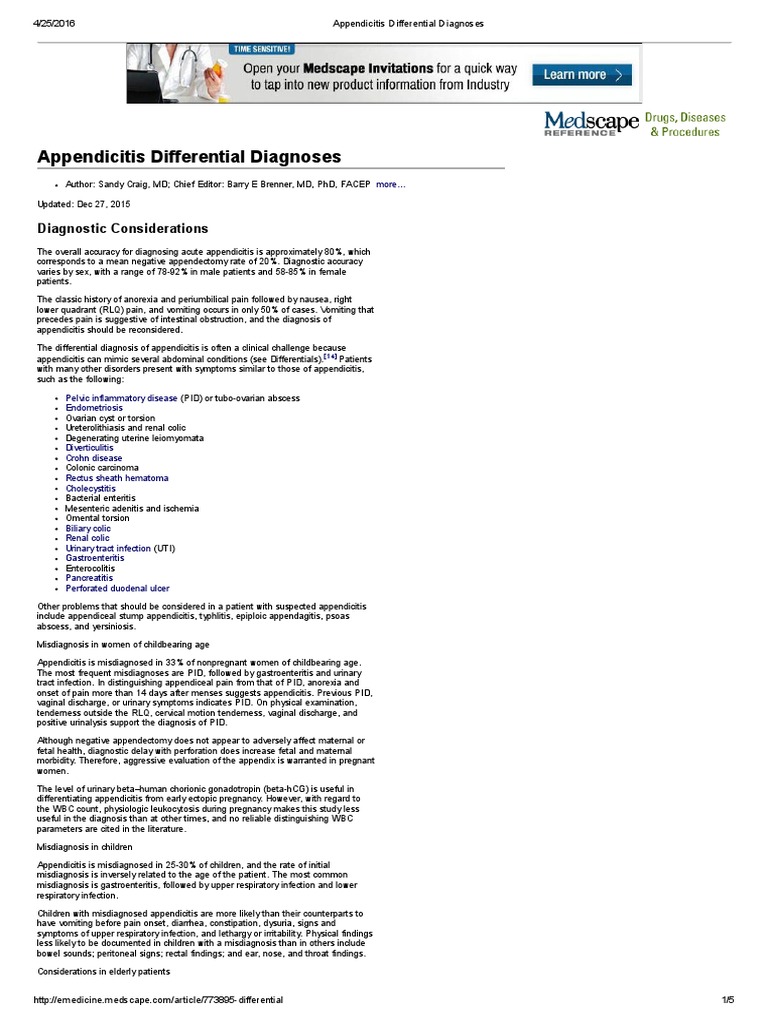 Appendicitis Differential Diagnoses PDF Health Sciences Gastroenterology