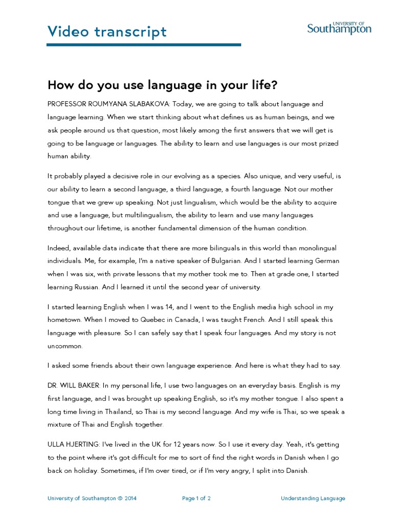 UL1 How Do You Use Language in Your Life 1 | PDF | Multilingualism ...