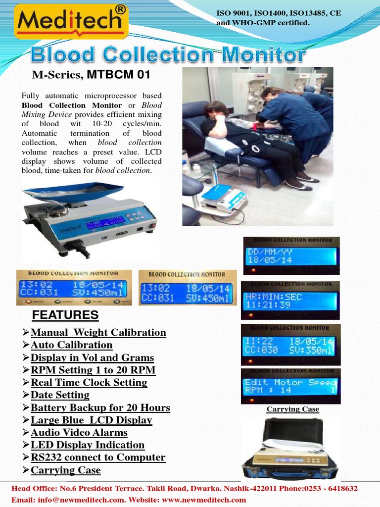Blood Collection Monitor | PDF | Battery (Electricity) | Computer Monitor