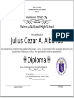 Julius Cezar A. Albarido Diploma: Valencia National High School