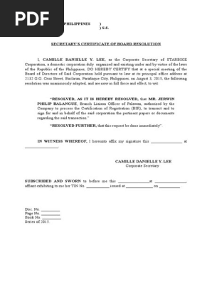 Secretary's Certificate