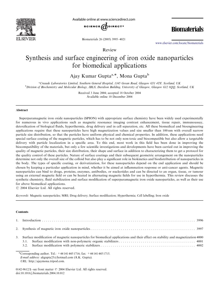 Synthesis and Surface Engineering of Iron Oxide Nanoparticles For ...