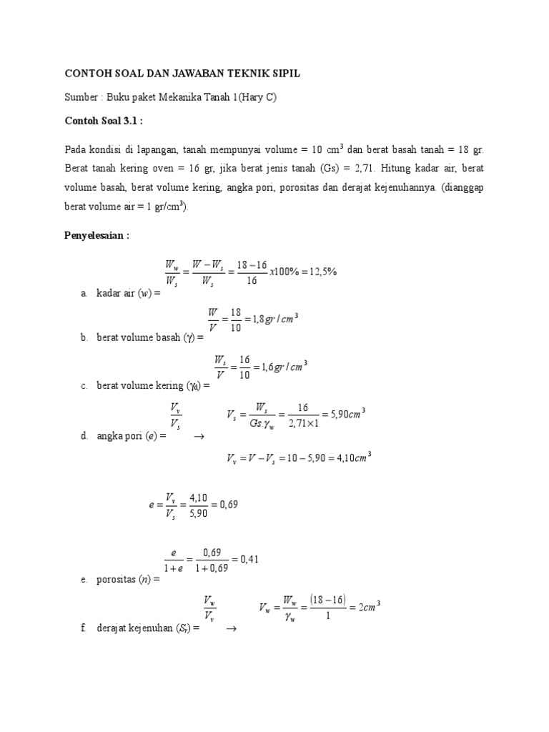 Contoh Soal Dan Jawaban Teknik Sipil
