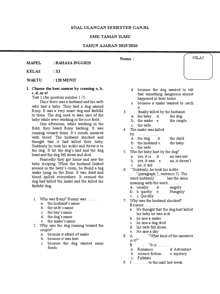 Soal UAS Bahasa Inggris Kelas XI Semester 1  PDF  Ellipsis
