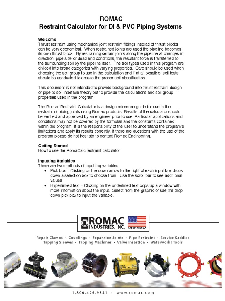 Romac Thrust Block Restraintcalculatorhelp Pipe (Fluid Conveyance