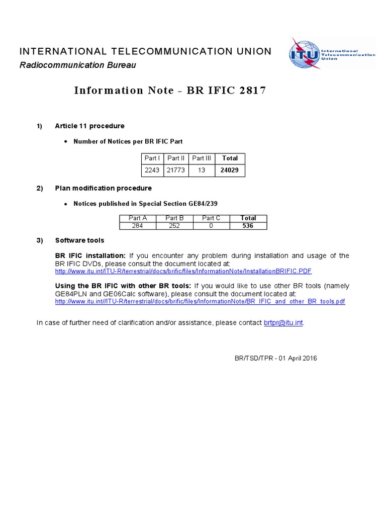 Information Note - BR IFIC 2817: International Telecommunication Union ...