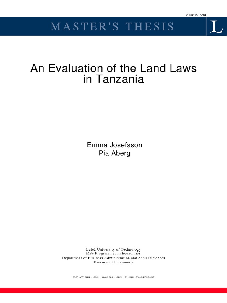 An Evaluation of Land Laws in Tanzania