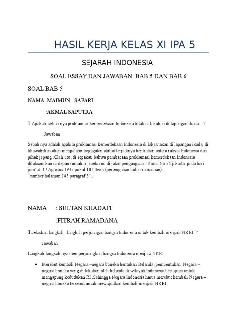 Soal Essay Dan Jawaban Bab 5 Dan Bab 6
