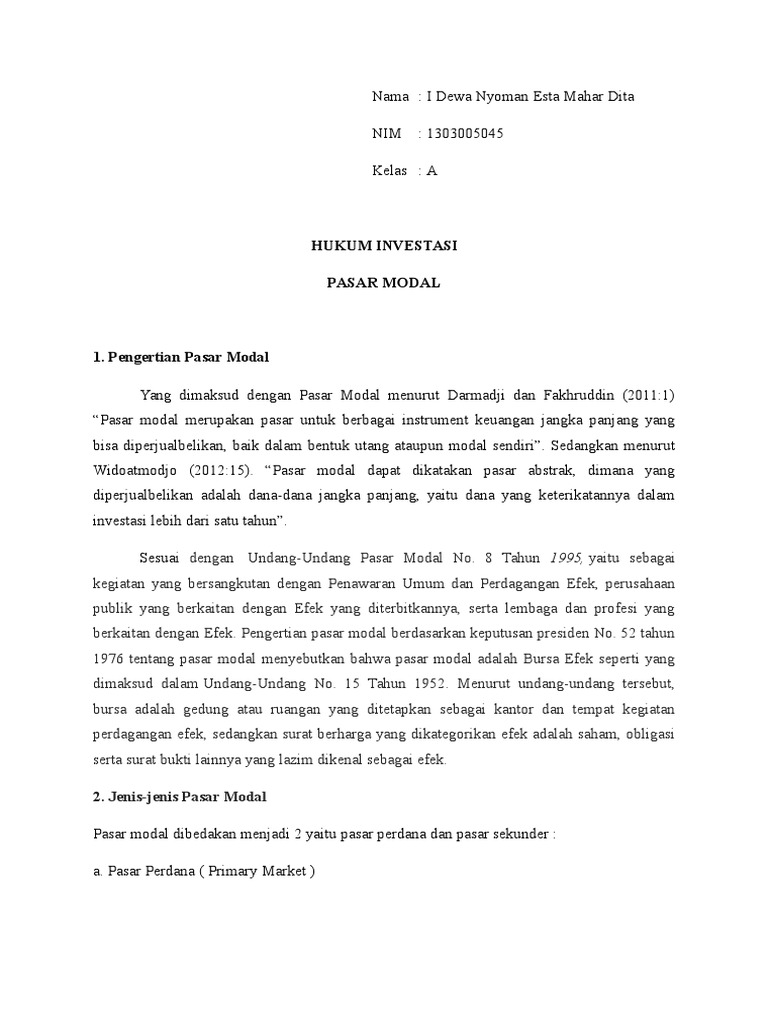 Hukum Investasi Pasar Modal