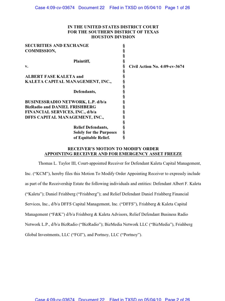 Bizradio Receiver Motion PDF Receivership Bankruptcy In The United States