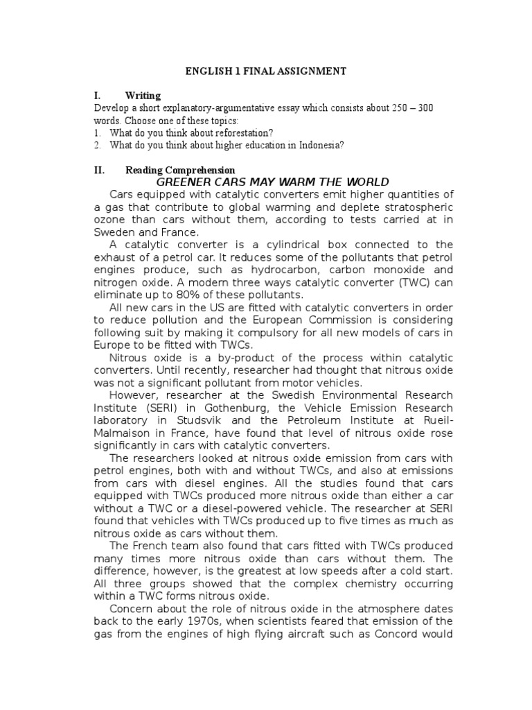 English 1 Final Assignment Guide | PDF | Chlorofluorocarbon ...