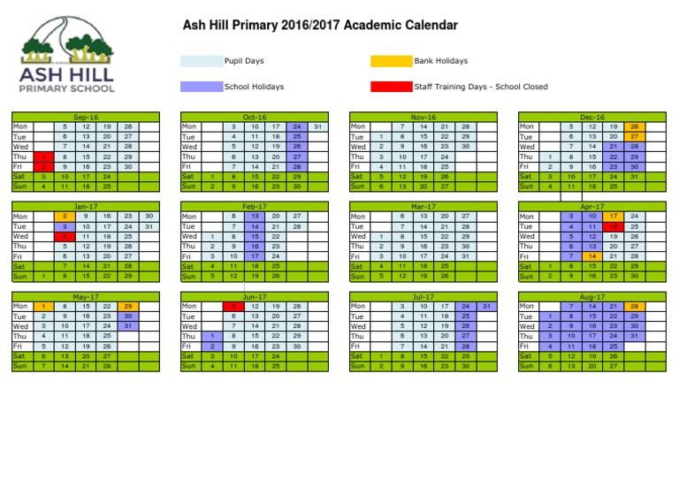Academic Calendar 2016 2017 PDF