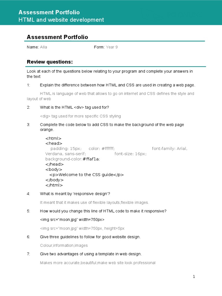 HTML and CSS Portfolio Assessment | PDF | Computers