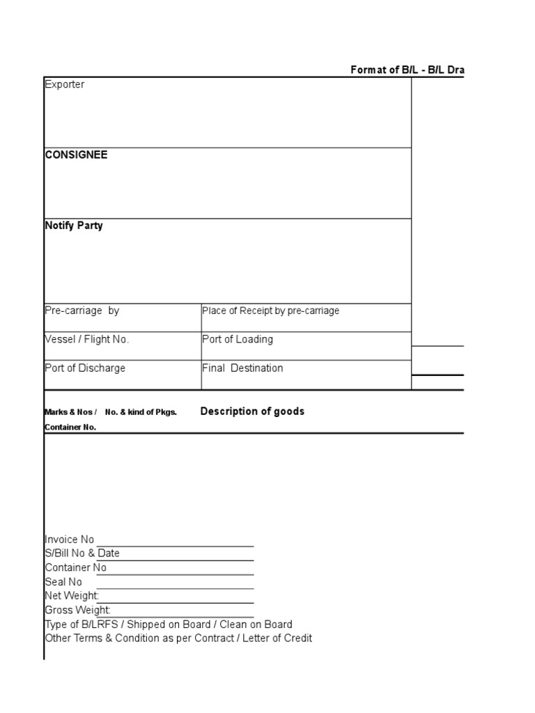 B/L Draft Format and Details | PDF