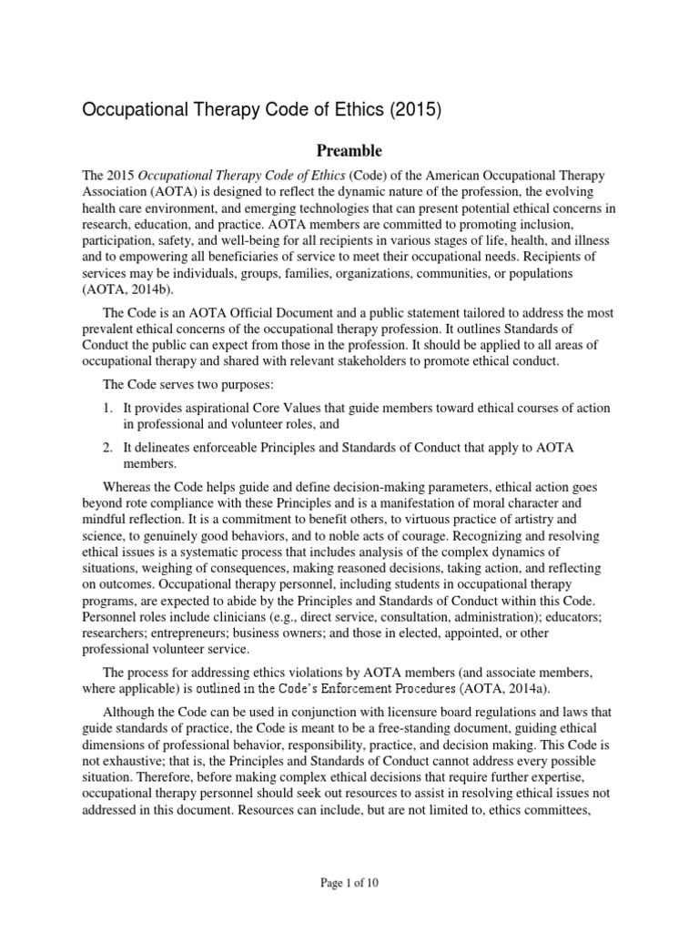 AOTA CODE OF ETHICS PDF
