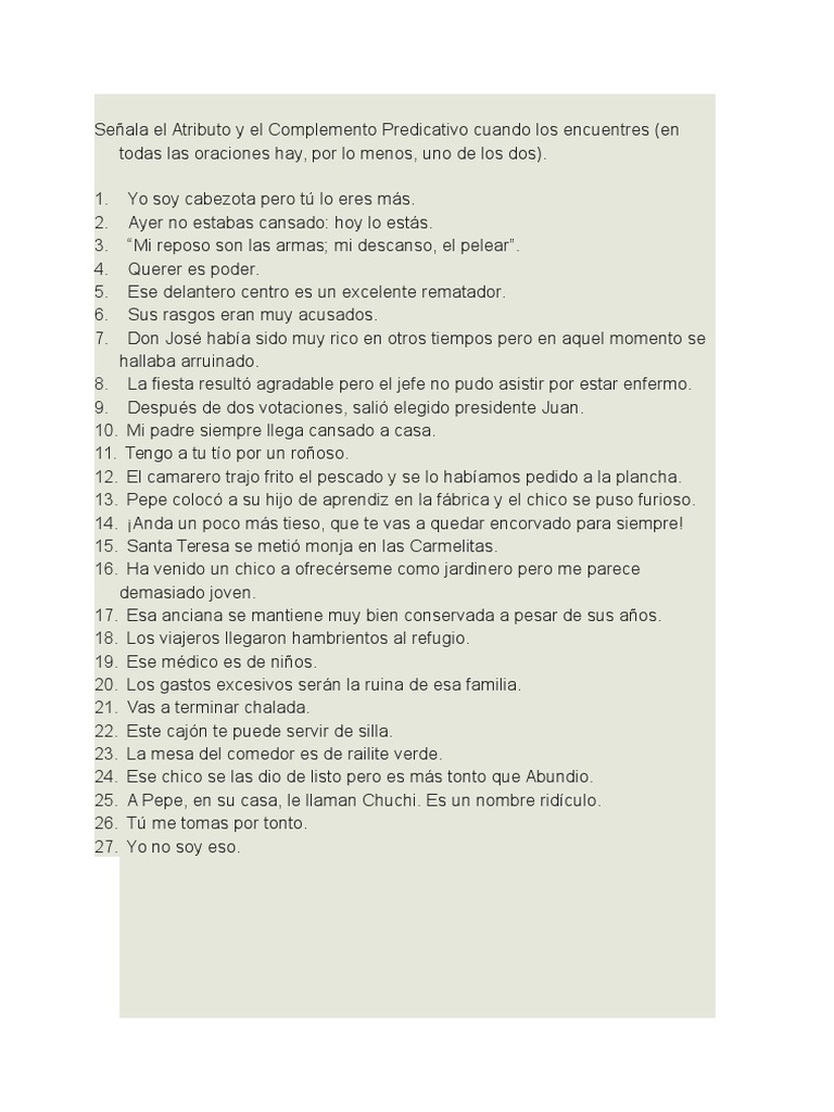 Atributo y Complemento Predicativo | PDF | Agitación | Ocio