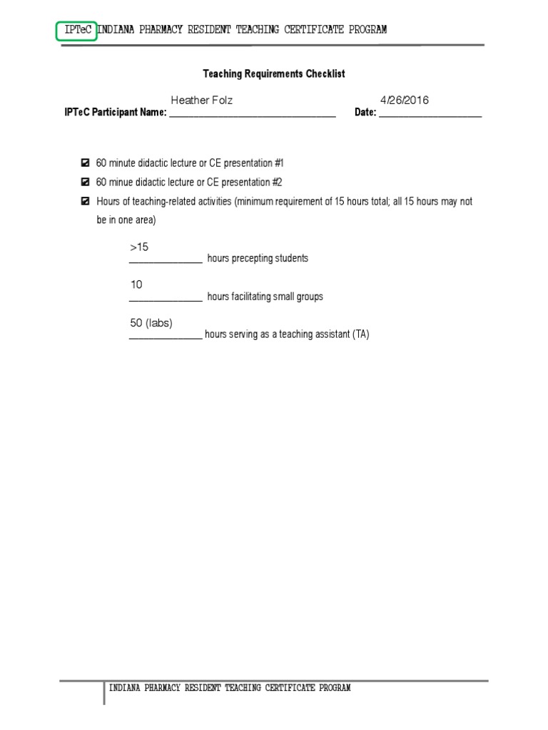 teaching requirements checklist