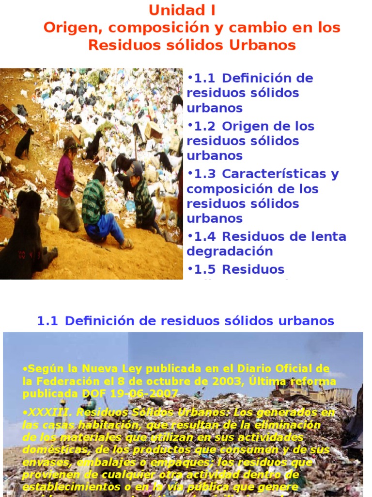 Origen, Composición y Cambio en Los Residuos Sólidos Urbanos | PDF ...