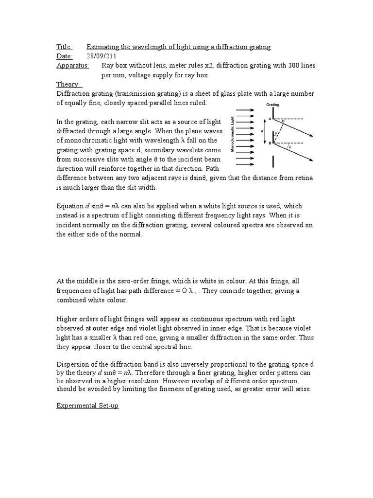 Physics Lab Report PDF Diffraction Light