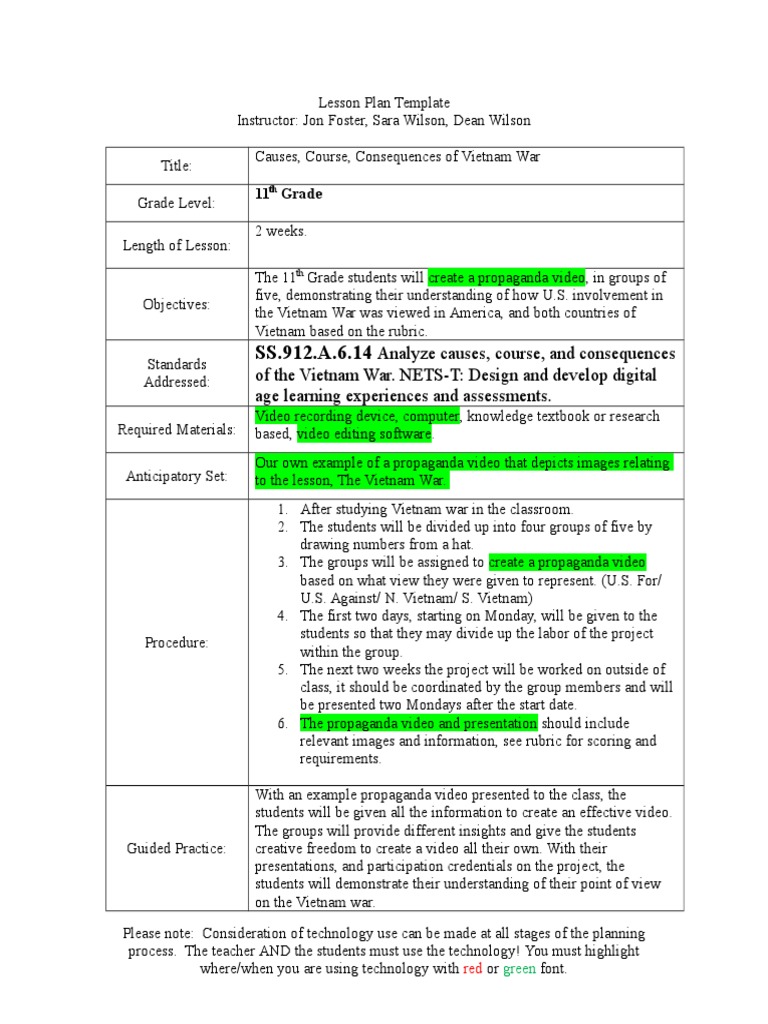 Lesson Plan Template Technology-1 3 | PDF | Lesson Plan | Quality Of Life