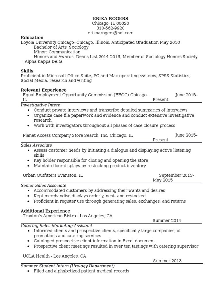 Erika Rogers: Sociology Graduate Resume | PDF