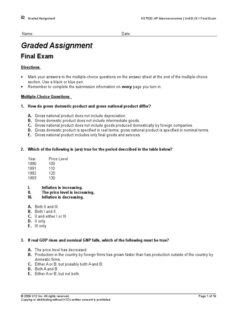 AP Macroeconomics - Unit 8 - 8.1 Final Exam Questions | PDF | Fiscal Policy  | Full Employment