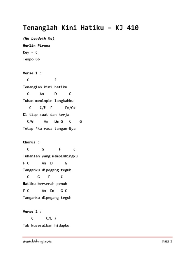 Chord Tenanglah Kini Hatiku