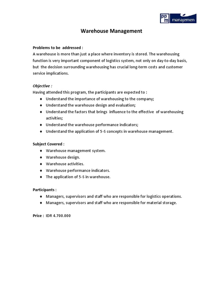Warehouse Management Training Program | PDF