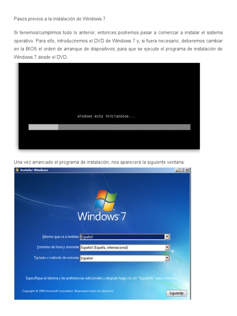 Pasos Previos A La Instalación de Windows 7 | PDF | Windows 7 ...