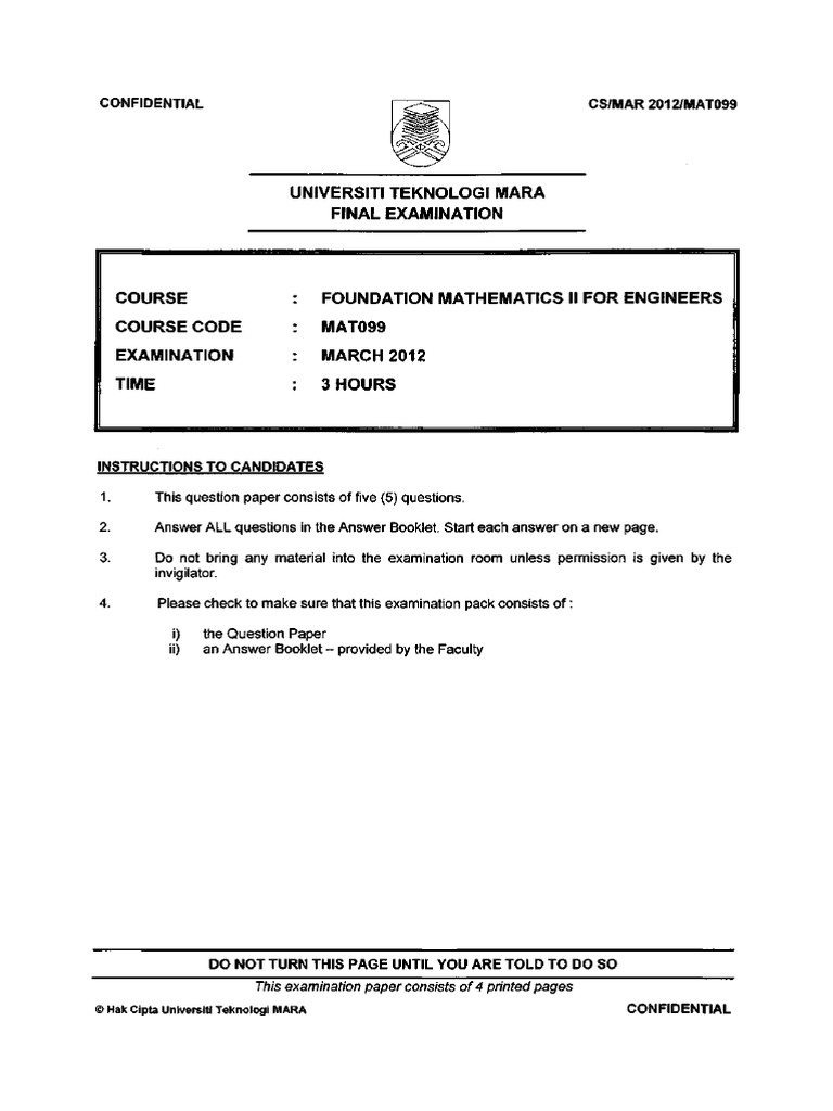 MAT099 Past Years Question | PDF | Trigonometric Functions | Physics