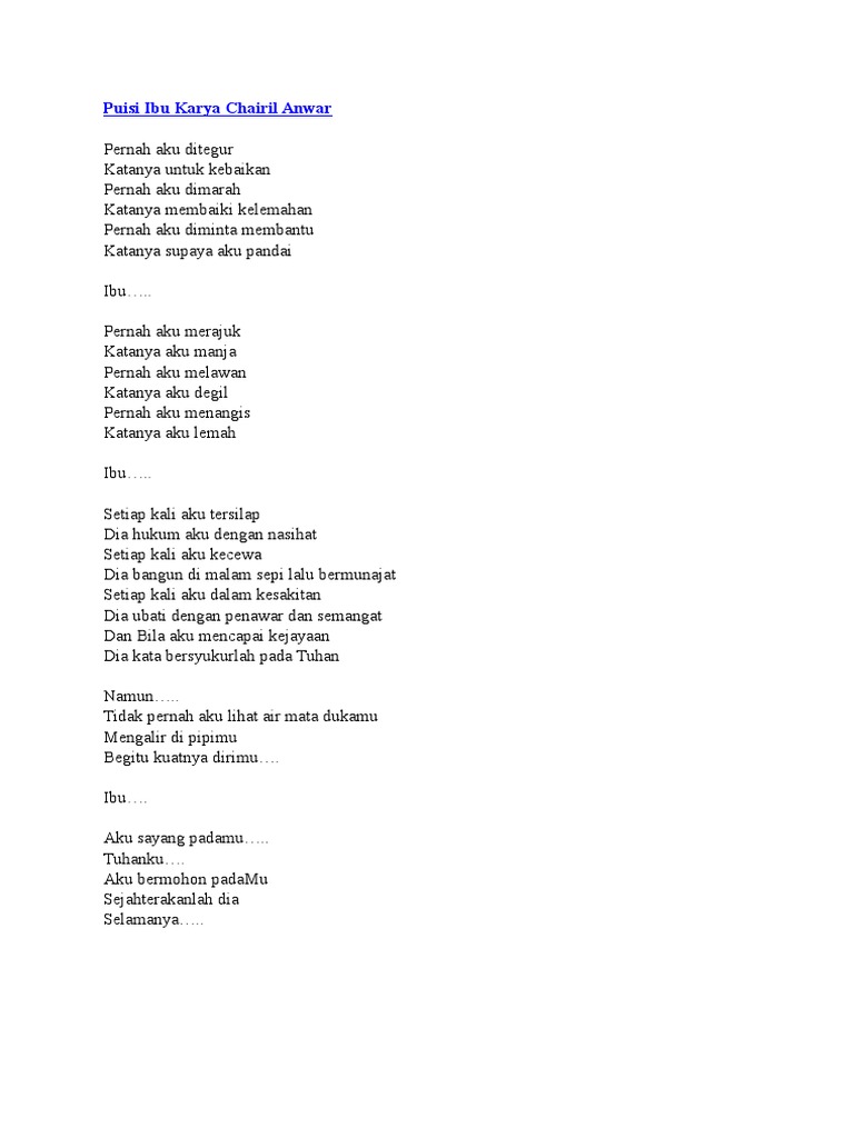 Puisi Ibu Karya Chairil Anwar