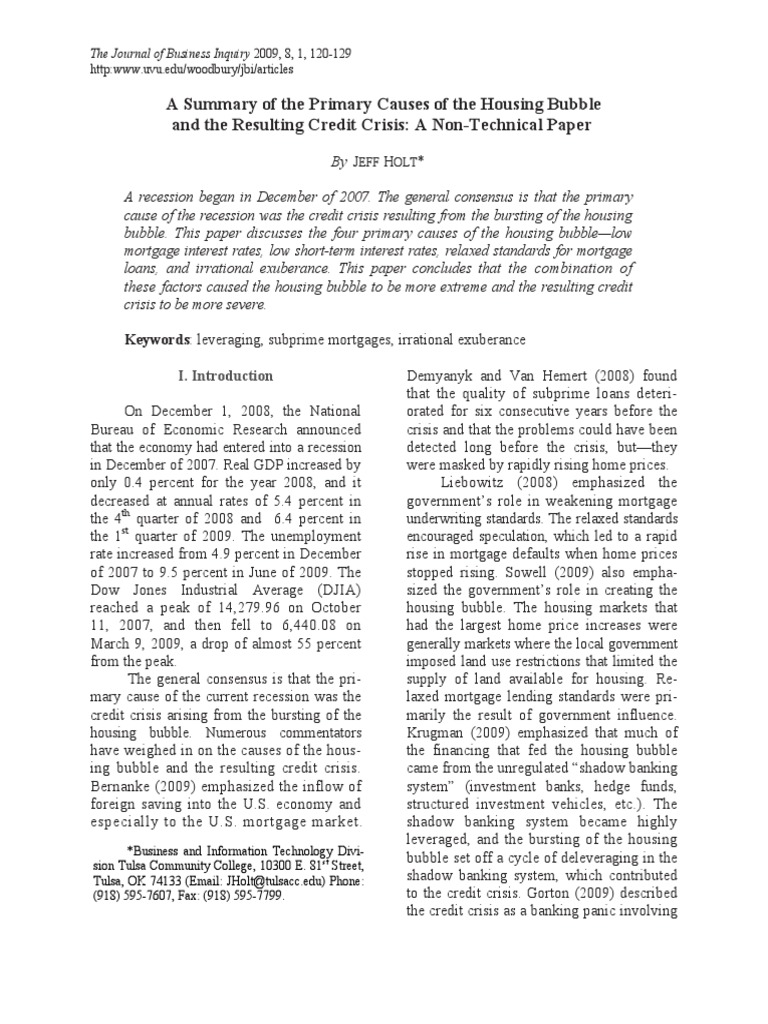A Summary of The Primary Causes of The Housing Bubble | PDF | Mortgage ...