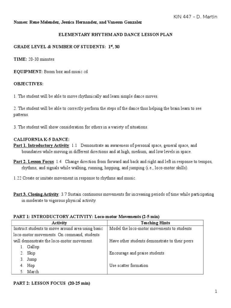 Rhythms Dance Lesson Plan Template 2 Dances Rhythm