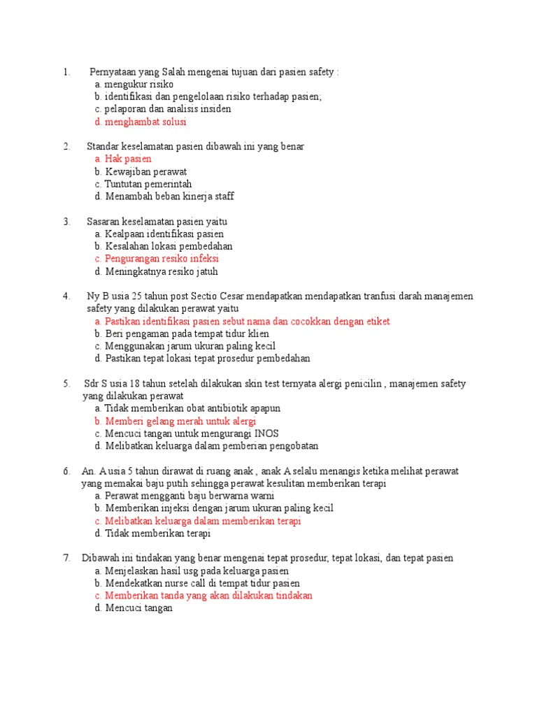 Soal Sasaran Keselamatan Pasien